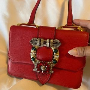 Red Jeweled Satchel Handbag